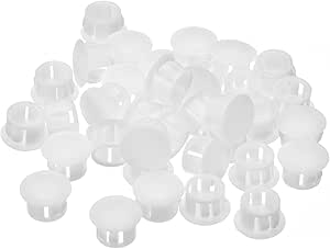 uxcell 13mm(33/64") Plastic Hole Plugs, 36Pcs Flush Type Panel Round Snap in Fastener Knockout Locking Plugs for Furniture Insert End Caps Panels, White