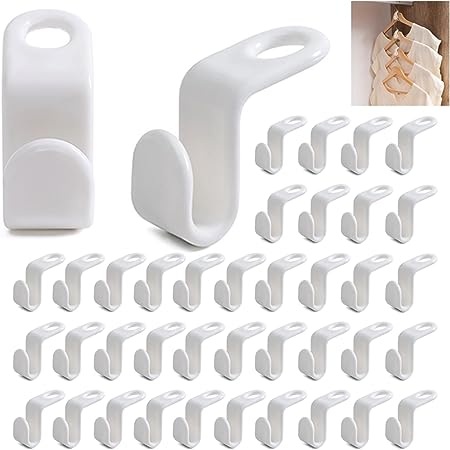 120PCS Clothes Hanger Connector Hooks, Hanger Extender Clips, Plastic Magic Hanger Hooks Heavy Duty Cascading Connection Hooks Space Saving and Clothes Hanger Extenders for Organizer Closet (White)