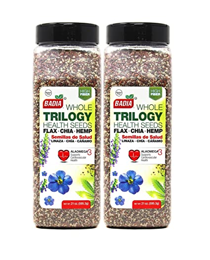 2 PACK Trilogy Seeds Whole Flax, Chia & Hemp Health Seed/Linaza, Cañamo 2x21 oz