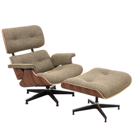 LeisureMod Modern Classic Plywood Zane Lounge Chair and Ottoman with Palisander Oatmeal Wool