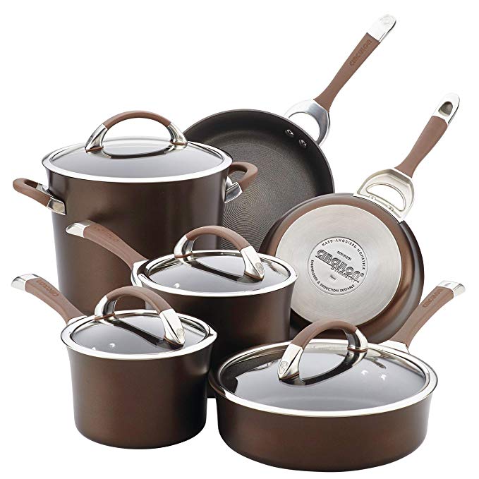 Circulon 84596 10-Piece Hard Anodized Aluminum Cookware Set, Chocolate