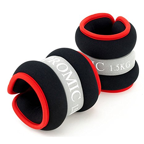 PROMIC Ankle Weights 0.5kg 1kg 1.5kg 2kg Adjustable Velcro Strap Leg Exercise Gym Resistance Training Wrist Weights for Both Women and Men,Set of 2,Red,Black,Grey Color