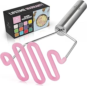 Zulay Kitchen Non-Scratch Potato Masher Kitchen Tool - Durable Stainless Steel Wrapped In Premium Silicone Mashed Potatoes Masher - Versatile Masher Hand Tool & Potato Smasher (Pink)