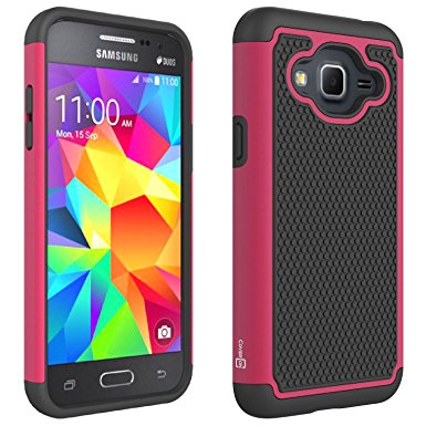 Galaxy J3 V Case, Galaxy Sol Case, Galaxy J3 Nova Case, Galaxy J3 2016 Case, CoverON [HexaGuard Series] Slim Hybrid Hard Phone Cover Case for Samsung Galaxy J3 V / J3 (2016) / Galaxy Sol Hot Pink