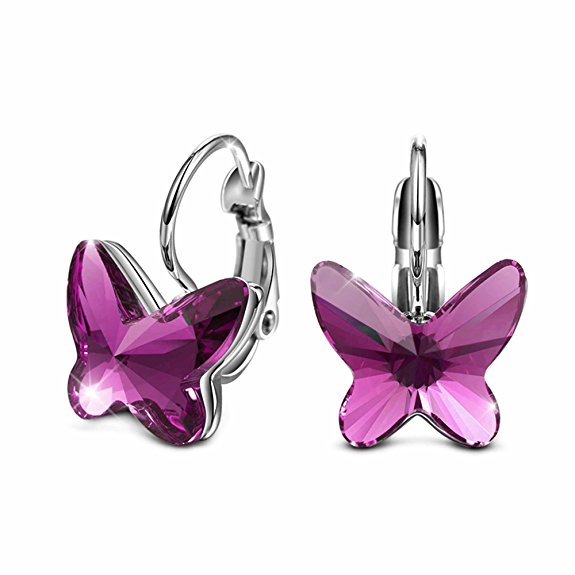 Butterfly Earrings, T400 Jewelers Dream Chasers Clip On Earrings Made with Swarovski Crystals For Women Love Gift