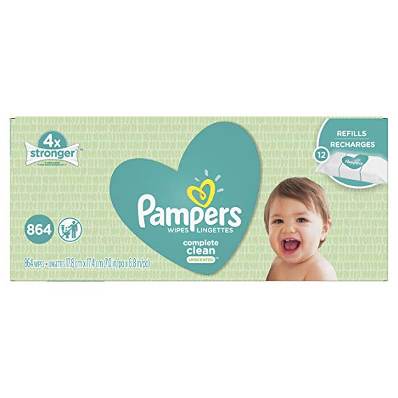 Pampers Baby Wipes Complete Clean (Formerly Natual Clean) UNSCENTED 12X Refill Pack, 864 Count