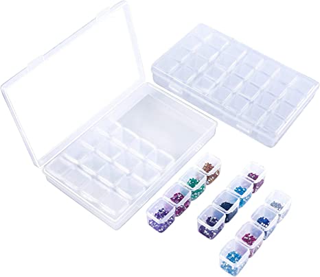 28Grids Storage Box Organizers,Simuer Diamond Embroidery Box Clear Bead Container Painting Accessory Storage Box Jewelry Nail Art Accessory Container Case 2 Pack