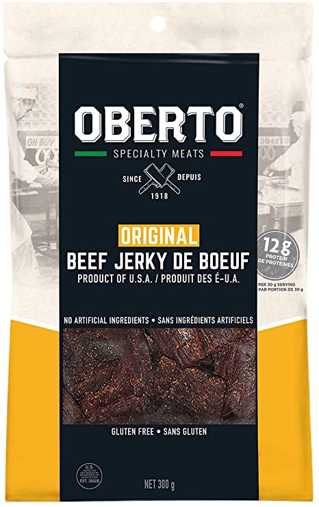 Oberto All Natural Original Beef Jerky, 300g Bag (Pack of 2), Wood Smoked