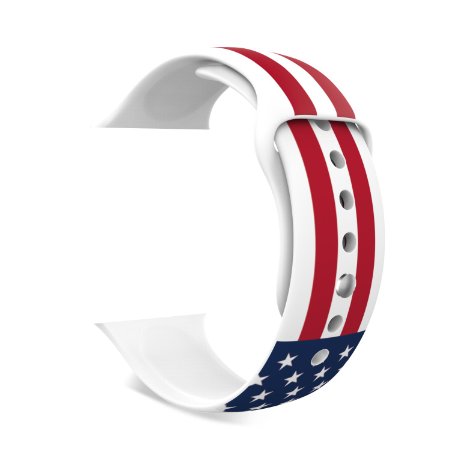 MoKo Apple Watch Band Series 1 Series 2, Soft Silicone Replacement Sports Band for 42mm Apple Watch 2015 & 2016 All Models, American Flag (Not fit 38mm Versions)