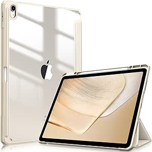 Fintie Hybrid Slim Case for iPad Air 13-inch (M2) 2024, [Built-in Pencil Holder] Shockproof Cover with Clear Transparent Back Shell, Starlight