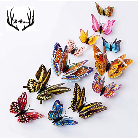 Rich Boxer 24 PCS 3D Luminous Butterfly Wall Stickers Art Decor Crafts Butterfly Wall Decals Removable DIY Home Decorations Magnets and Double-Sided Tape Set