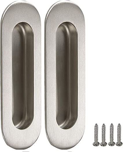 2 Pack Stainless Steel Recessed Finger Pull Flush Pocket Door Pulls Brushed Nickel Bedroom Bathroom Sliding Door Pull Handles 0.4'' Deep Groove 4.8''Length