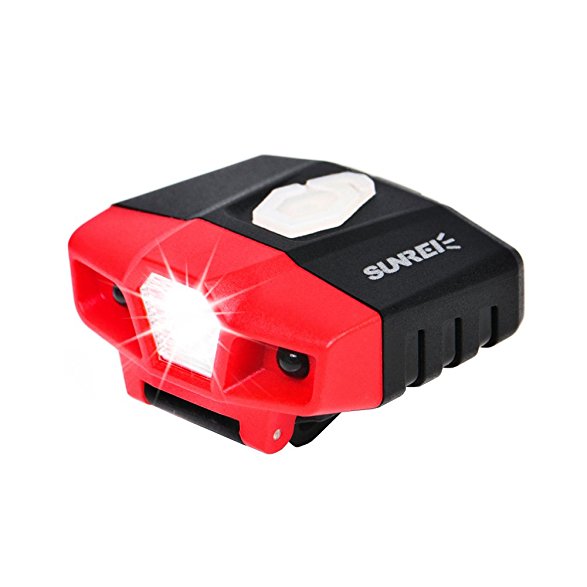 SUNREE Rechargeable Lightweight 0.88oz 3 LED Sensor Cap Light - 3 Lighting Modes, IPX5 Waterproof, Up to 31 hours Bright Hat Light for Camping Running Hiking, USB Cable Included (Red)