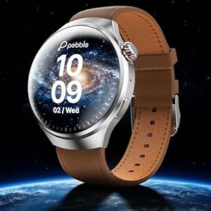 Pebble Dome 1.52" Spherical Amoled Display, India's First 3D Spherical Display, Premium Metal Built, leather Strap, Wireless Charging (Whisky Brown)