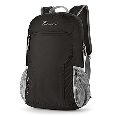 Mountaintop 25L Foldable Daypack Lightweight Backpack for School, Travel, Hiking (Onyx Black)