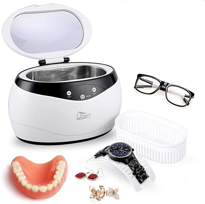 Uten Jewellery Cleaner, 650mL Ultrasonic Cleaner Ultra Sonic with Cleaning Stainless Steel Tank & Digital Timer for Jewellery, Eyeglasses, Watch, Rings, Coins, dentures