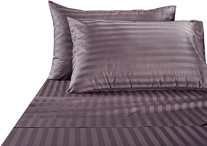 Chateau Home Hotel Collection Luxury 1000 Thread Count 100% Egyptian Cotton Ultra Soft Four Piece Solid Sheet Set Luxury Egyptian Cotton Sheets! Mega Sale (Queen, Lilac Striped)