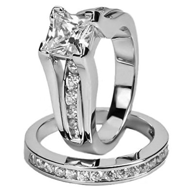 Eloi 2.1ct Wedding Band Anniversary Engagement Ring Bridal Set for Women Stainless Steel Cubic Zirconia