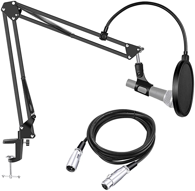 Neewer Microphone Stand Arm with Pop Filter and 8.2 feet XLR Male to Female Cable for Condenser Microphone for Studio Recording Broadcasting, Max Load 1 KG (Not for Blue Yeti, Mic Holder Not Included)