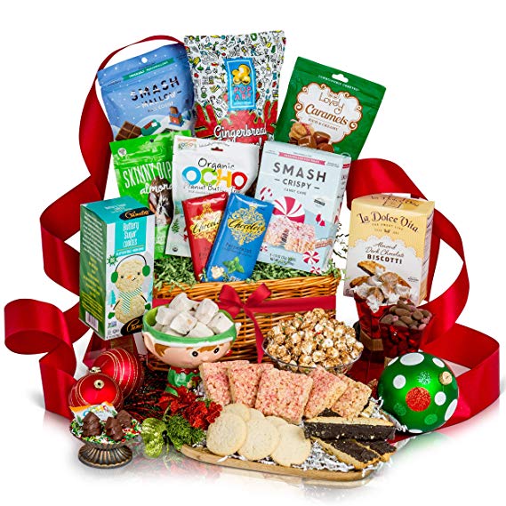 Gourmet Christmas Gift Basket - Healthy Holiday Gift Basket Filled With Premium Chocolate, Cookies, Christmas Candy - Perfect Health Food Christmas Gift Baskets For Families, Men & Women