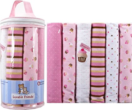 Luvable Friends Flannel Receiving Blankets, Pink, 6 Count
