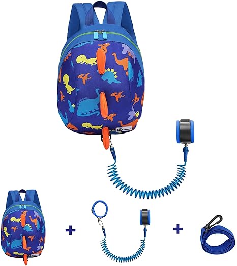 DB Toddler Mini Dinosaur Backpack with Child Leash, Anti Lost Wrist Link for Kids, Safety Harness Back Pack for Baby Boy Girl, Deep Blue-a, S（age 1-2）, Baby Toddler Backpack With Leash