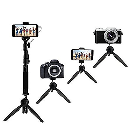 Selfie Stick with Tripod, ProCIV Extendable Monopod with Tripod Stand Photo Kit for GoPro Camera iOS & Android iPhone 7 6S Plus 6S 6 Plus 6 5S Samsung Galaxy S6 S5 Note 4 (Black)