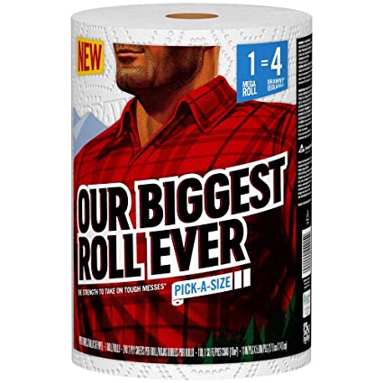 Brawny 4x Mega Roll Paper Towels, 1 Mega Roll= 4 Regular Rolls, Pick-a-Size Sheets, 1 Roll