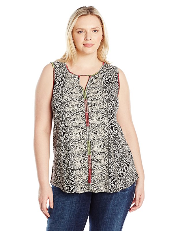 Lucky Brand Women's Plus Size Paisley Trim Tank Top