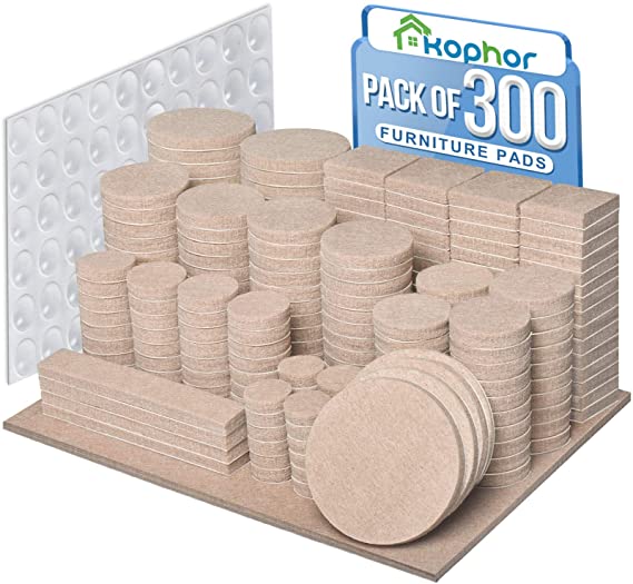 Furniture Pads 300PCS Self-Adhesive Furniture Felt Pads for Furniture Feet Felt Pads for Chair Legs Anti Scratch - Huge Quantity Floor Protector Pads Beige with 60 Cabinet Bumpers Pads