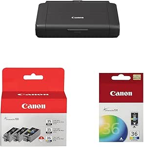 Canon Pixma TR150 Wireless Mobile Printer with Airprint and Cloud Compatible, Black & Canon PGI-35/CLI-36 2 Black and 1 Color Value Pack & Canon CLI-36 Color Ink Tank