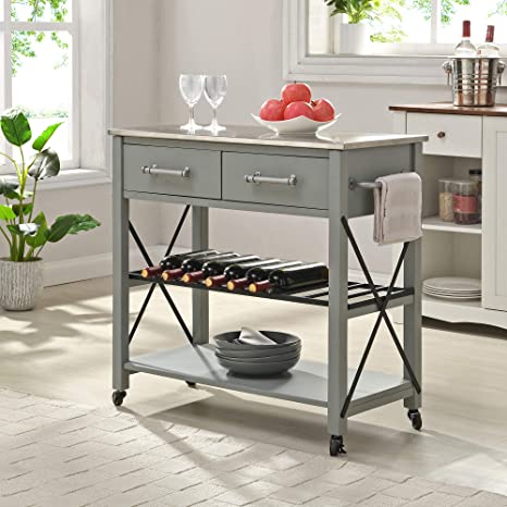 FirsTime & Co. Gray Steel Aurora Farmhouse Kitchen Cart, American Designed, Gray, 31.5 x 16 x 31.5 inches