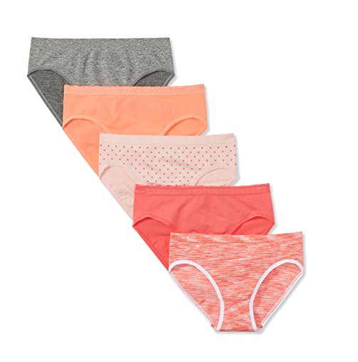 Mae Women's Seamless Hi Cut Brief Panty, 5 pack