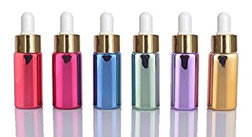 6 Sets Assorted 5ml UV Coated Glass Dropper Bottles Grand Parfums Refillable Medicine Dropper Bottles with Gold Caps and White Bulb Glass Pipette for Essential Oil, Serums,Fragrance,