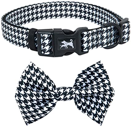 PoyPet Plaid Dog Collar Bow Tie Set - Cute Adjustable Soft for Small Puppy