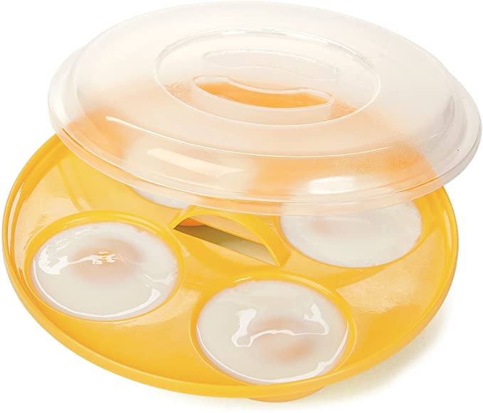 Prep Solutions by Progressive Microwave 4 Egg Poacher, Yellow PS-77Y Easy-To-Use, Low-Calorie Breakfasts, Lunches And Dinner, Dishwasher Safe