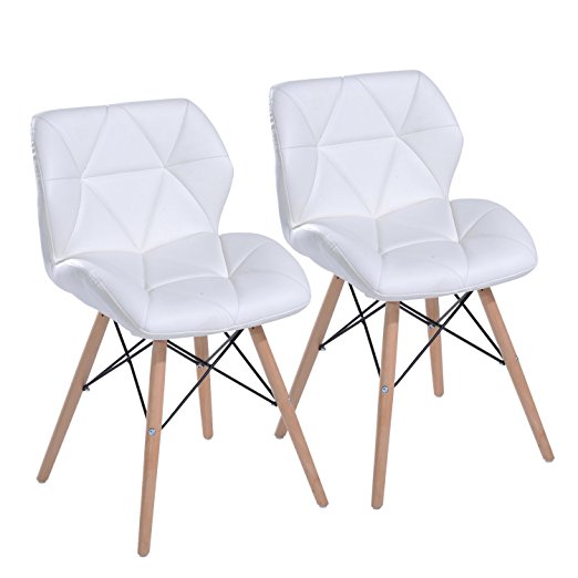 HomCom 28" Mid Century Modern Dining Side Chair Set of 2 - White