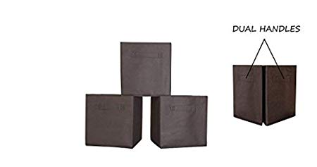 Adorn Home Essentials DUAL HANDLE by ADORN, Foldable Cloth Storage Cube Basket Bins Organizer Containers Drawers, 3 Pack - Brown