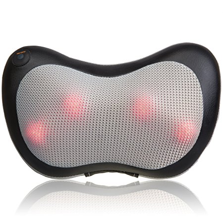 Ivation Quad-Point Shiatsu Deep-Kneading Massage Pillow w/Switchable Heat - Relieves Muscle Tightness, Breaks up Muscle Knots, Relieves Back & Neck Aches - Lightweight, Portable & Powered by Wall Outlet