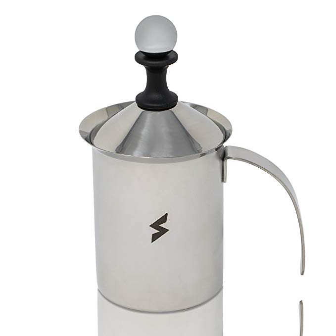SparkPod Manual Milk Frother, Stainless Steel Hand Pump Milk Foamer, Handheld Milk Frothing Pitchers,Manual Operated Milk Foam Maker For Cappuccions and Coffee Latte 14 Ounce