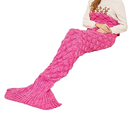 YEAHBEER Mermaid Tail Blanket for Adult,Cozy Super Soft All Seasons Sleeping Blankets,Mermaid Blanket Best Gifts for Girls-Women(71"x 32") (Fish Scales Rose red)