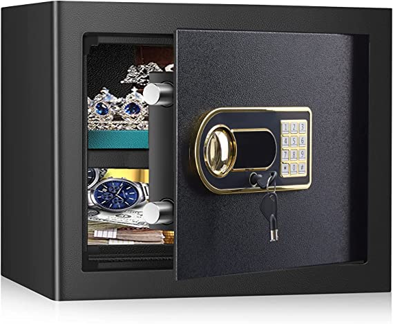 Beemyi fireproof safe box for home,coffre fort safe box with Digital Keypad,1.2 Cub,fixedable as wall safe,Steel Alloy Drop Fireproof Lock Box,cash box,money box,gun safe with Keys & Pass Code