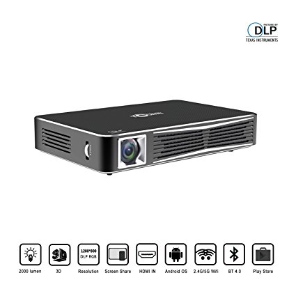 TOUMEI V3 Smart Video Projector DLP 3D Home Theater WiFi Bluetooth Projector Portable Mini Office Projector Multi-screen Sharing Android HDMI-in USB TV TF-card SD Remote Control with Free 3D Glasses