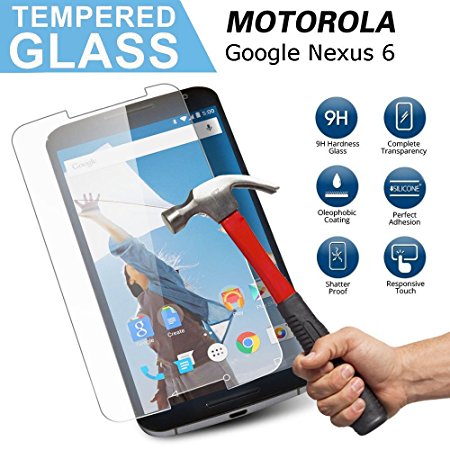 Google Nexus 6 Tempered Glass Screen Protector,Ultra Thin 0.26mm Scratch Resistant Tempered Glass Screen Protector for Google Nexus 6