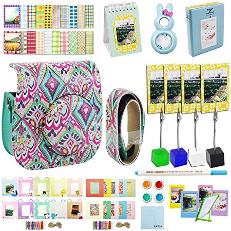 Katia Instant Camera Accessories Bundles Set for Fujifilm Instax Mini 8/8  with Case Green/ Albums/ Close Up Lens/ Filters/ Stickers/ Frame/ Cleaning Cloth/ Pen/ Photo Holder (Mint)