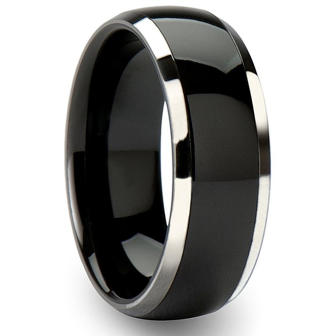 King Will 8mm Tungsten Ring Black Two Tone Domed High Polish Classic Wedding Engagement Band