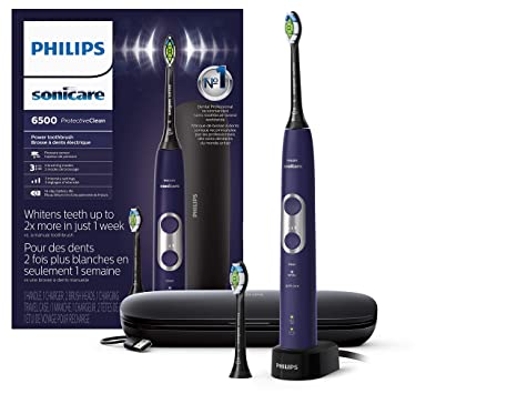 Philips Sonicare ProtectiveClean 6500 Rechargeable Electric Toothbrush with Charging Travel Case and Extra Brush Head, Deep Purple HX6462/09