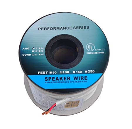 C&E 100 Feet 12AWG CL2 Rated 2-Conductor Loud Speaker Cable (For In-Wall Installation)