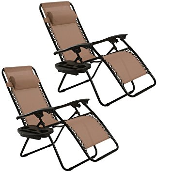 Goplus Zero Gravity Chairs, Lounge Patio, Folding Recliner, Outdoor Yard Beach with Cup Holder, Brown, 2 Piece