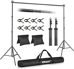 EMART Photo Video Studio 10Ft(3m) Adjustable Background Stand Backdrop Support System Kit with Carry Bag